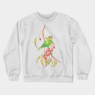 Musk lorikeet parrot and eucalyptus branch with pink flowers Crewneck Sweatshirt